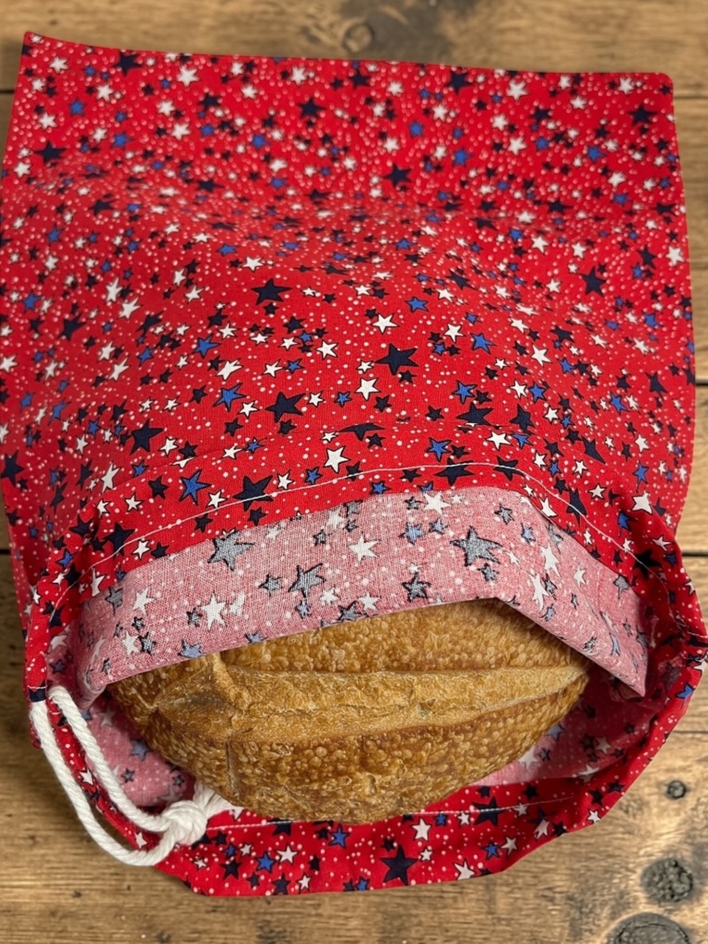 Patriotic Linen Bread Bag, Cotton Reusable Sourdough Bread Keeper, Artisan Bread